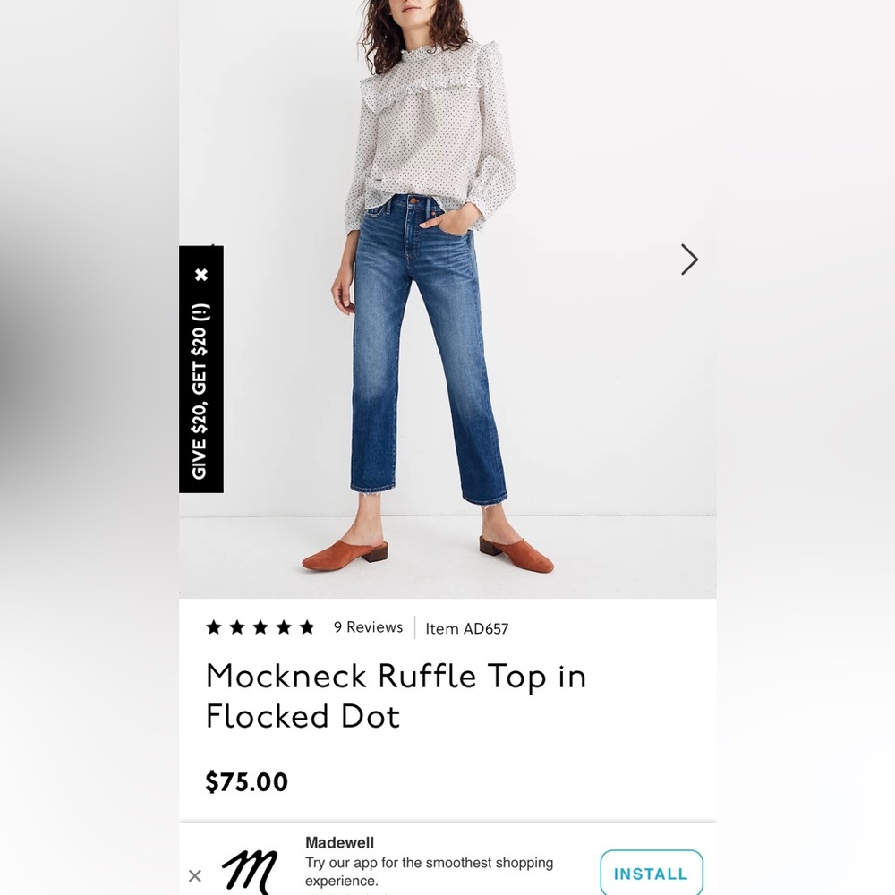 Madewell Mockneck Ruffle Top in Flocked Dot